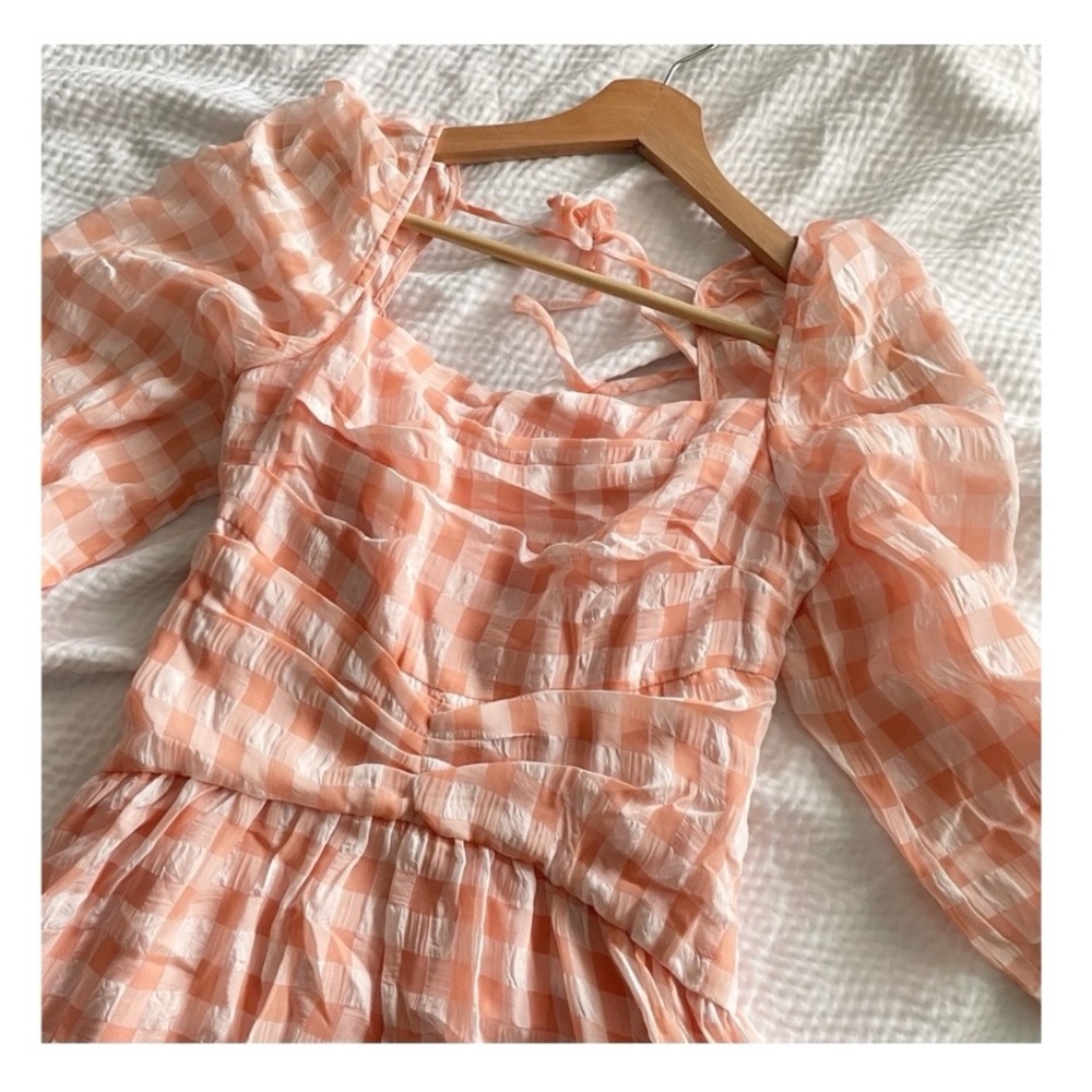 Kestan Coquette Style Baby Pink Gingham Square neck Maxi Dress
